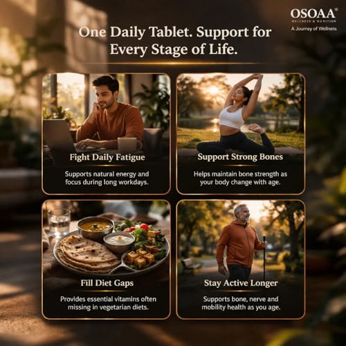 Image of OSOAA Vitamin D3 K2 MK7 Supplement - 60 Tablets | Vitamin D3 (600 IU) | Promotes Calcium Absorption, Bone Health, Muscle Strength & Immunity | Plant Based- Lichen Source