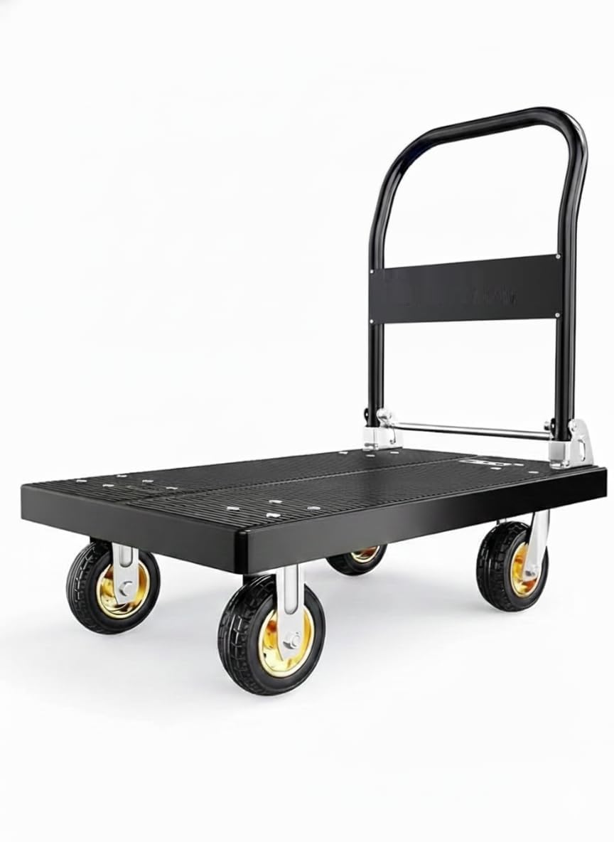 Nutronics® NS HT-200kg Capacity Plastic Foldable Platform Trolley for Heavy Weight/Material Handling Goods Trolley for Home, Office, Warehouse & Industries with 4 inch Rubber Wheel (Size : 72x46)