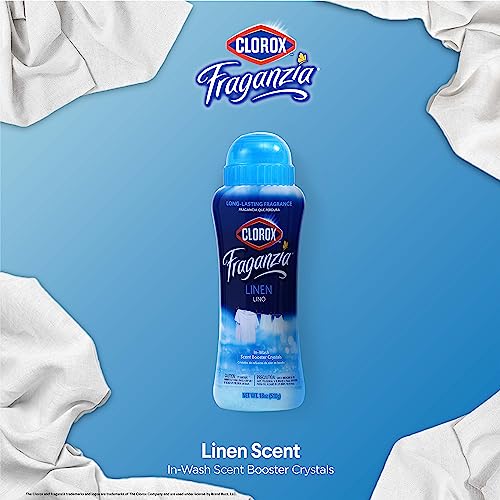 Image of Clorox Fraganzia Laundry Scent Booster Crystals, In-Wash Fragrance Beads for Fresh-Smelling Clothes & Linens, Safe for All Fabrics & Colors, Linen Scent, 18 Oz, 2 Pack