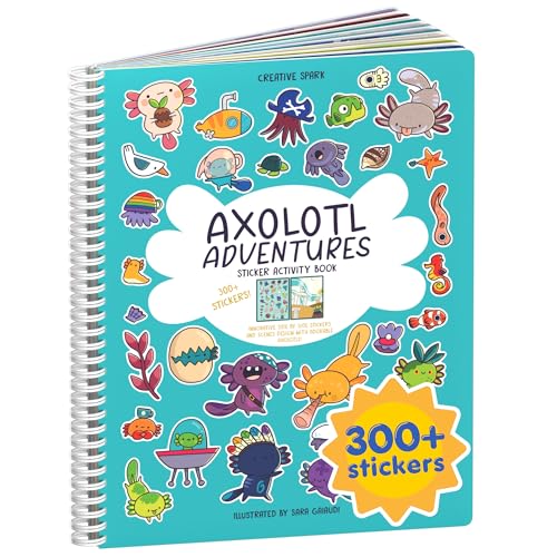 Axolotl 300+ Kids Sticker Book by Cupkin Toddler Airplane Travel Coloring and Sticker Book, Road Trip Essentials, 8 Coloring Pages 8 Side by Side Scenes for Ages 2–8 Years