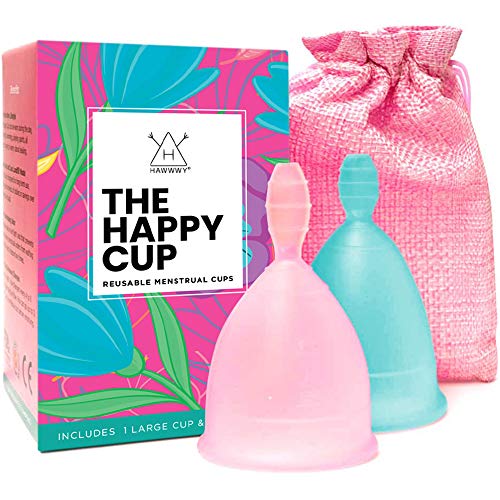 Happy Cup Menstrual Cups Hawwwy Tampon & Pad Alternative Small and Large Regular and Heavy Flow Good-Grip Pull Design Reusable Feminine Period Cup Beginner and Experienced