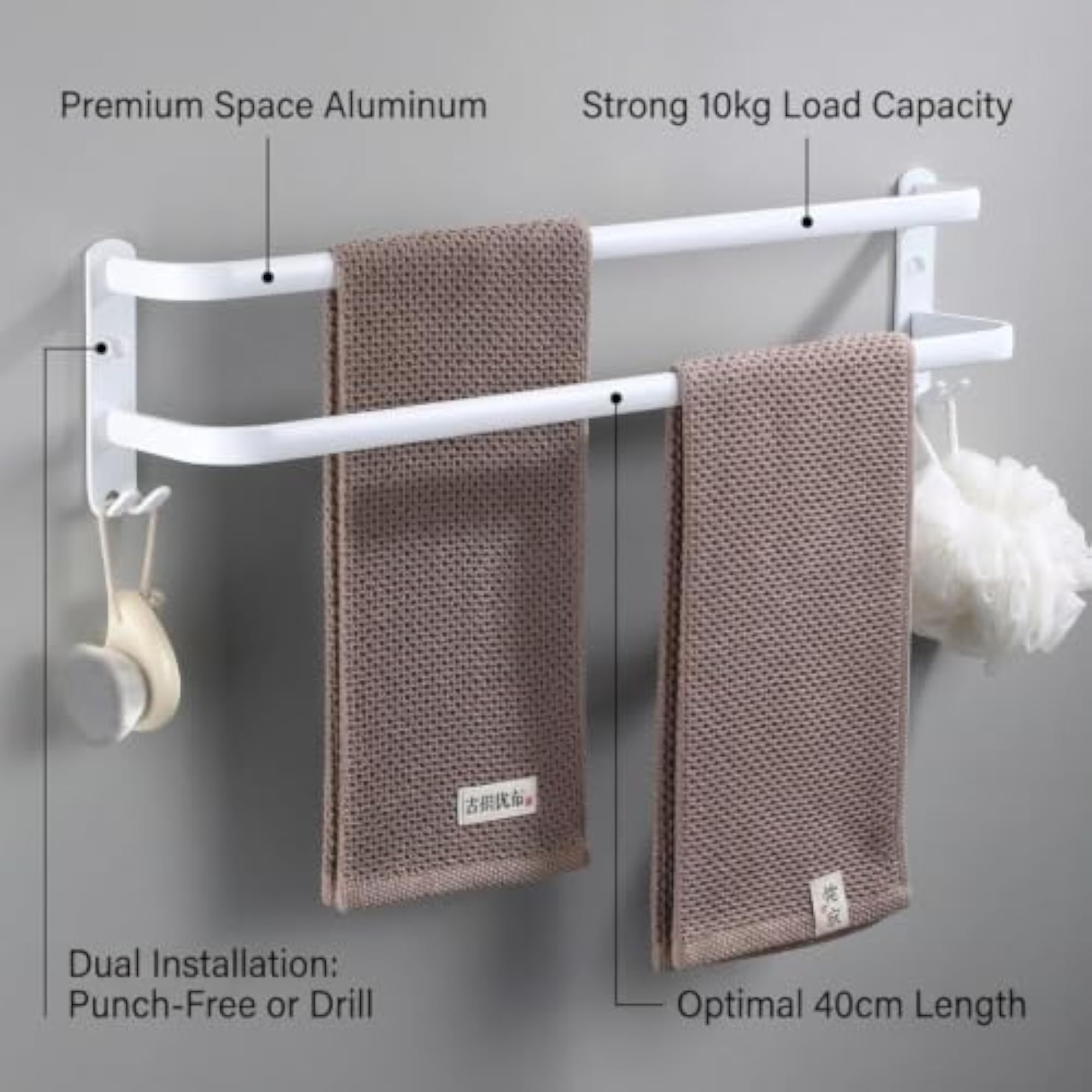 Towel Rack Wall Mounted with Multi-Tier Bar for Washroom