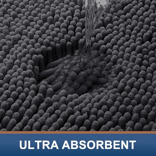 Smiry Luxury Chenille Bathroom Rugs 24x16, Extra Soft and Absorbent Shaggy Bath Mat, Machine Washable, Non-Slip Plush Carpet Runner for Tub, Shower, and Floor, Home Decor Accessories, Charcoal Grey