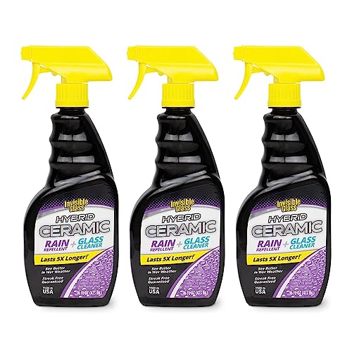 Image of Invisible Glass 92183-3PK Hybrid Ceramic Rain Repellent and Glass Cleaner - Cleans & Protects Car Windows and Windshields with Long-Lasting Water-Repellent Si02 Technology - 16 fl oz (Pack of 3)