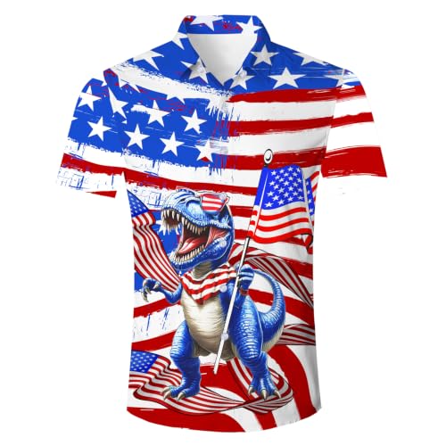 RAISEVERN - RAISEVERN Mens American Flag Shirt Patriotic Dinosaur Short Sleeve (62% Off Amazon Deal)