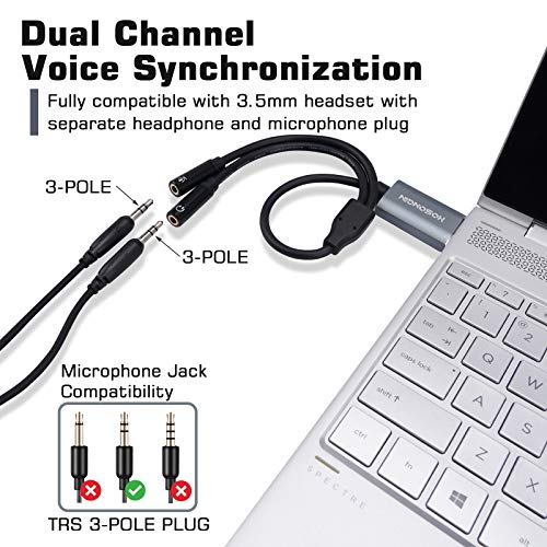 HOSONGIN USB to 3.5mm Jack Audio Headphone Adapter, USB External Sound Card Audio Adapter with 3.5mm TRS 3-Pole Headphone and Microphone Jack, 12 inch - Thumbnail 3