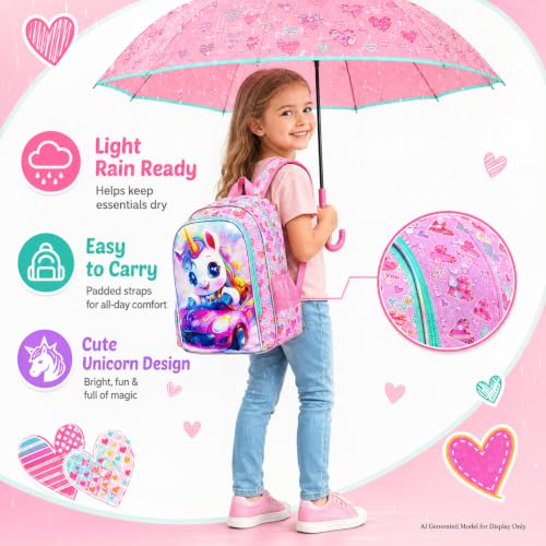 Image of 3Pcs Unicorn Backpack for Girls, 16 inch School Backpacks Set for Elementary Preschool Kindergarten, Kids Car Bookbag with Lunch Box(Pink)
