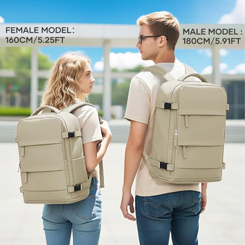 Image of coowoz Travel Backpack For Women Men,Carry On Backpack,Hiking Backpack Waterproof Outdoor Sports Rucksack Casual Daypack travel essentials(Khaki)