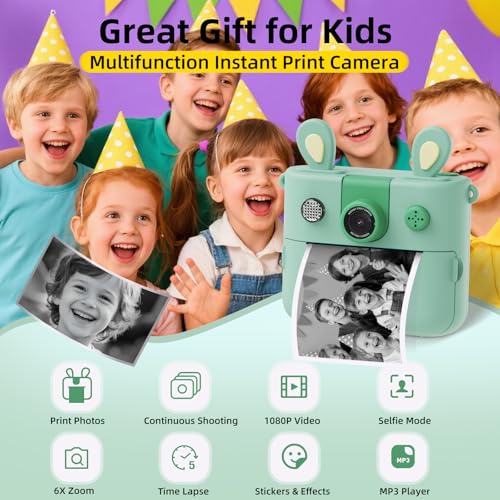 Image of ORGSTA Kids Instant Print Camera for Boys and Girls 1080P HD Toddler Digital Camera with 3 Rolls Print Paper&32G Card, Christmas Birthday Gift Toys for Age 3-16 Kids Portable Travel Digital Camera Toy