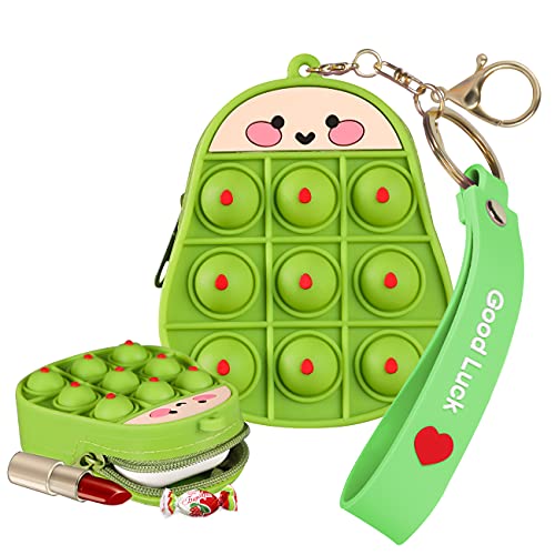 STSNano Fidget Fidgets Geldbörse Münze Coin Purse Spielzeug Toys Bubble Toy für Kinder Kind Mädchen Pouches Mini Silikon Niedlich Kawaii Karikatur klein Small Beutel Geldbörsen (Avocado)