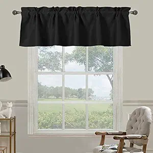 Eternal Beauty Blackout Window Valance Curtains for Kitchen Darkening Rod Pocket Valance Short Curtain Panels (42x18 Inches + 1.6 inches Header, Black)