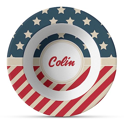 Personalized Stars and Stripes Plastic Bowl - Microwave Safe - Composite Polymer