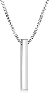 Fiusem Men's Bar Pendant Necklace - 316L Stainless Steel, Hypoallergenic 2.5mm Box Chain, Adjustable 18-28", Tarnish-Free Shine - Silver/Gold/Black