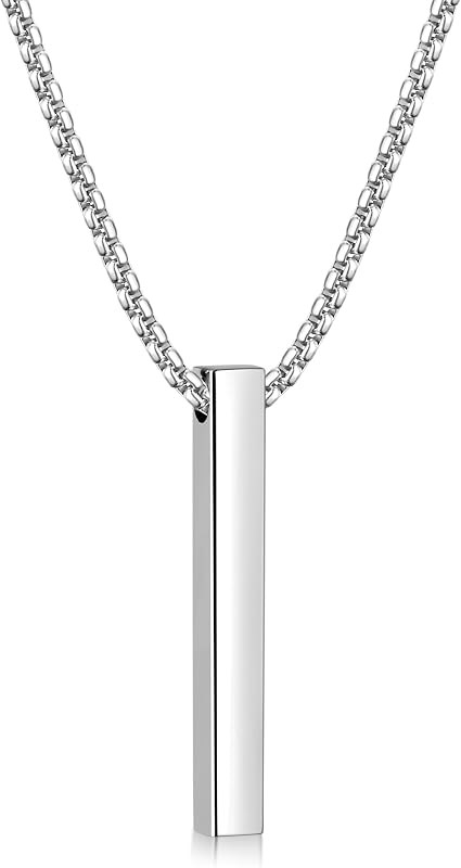 Pendant Necklace for Men, Stainless Steel Bar Chain