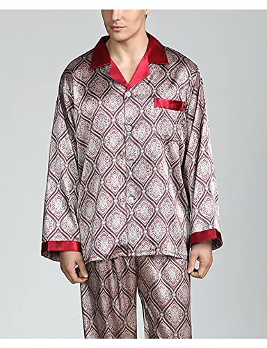 Moonetto Men's Classic Print Silky Smooth Satin Pajama Set Long Sleeve Sleepwear3