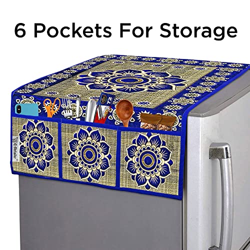 Image of Polyester 3-Layered Fridge Top Cover /Refrigerator Cover With 6 Utility Pockets (Color-Blue, Size-39x21 Inches)