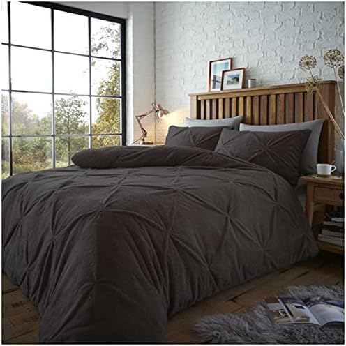 Premium Pintuck Duvet Cover, Fluffy Pinch Pleated Bedding Set Double, Thermal Warm Cosy Teddy Bedding Set, White