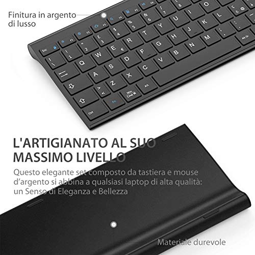 iClever Tastiera e Mouse Wireless - Tastiera e Mouse Portatili Wireless 2.4G, Batteria Ricaricabile Design Ergonomico Dimensioni Regolari Sottile Connessione Stabile DPI Regolabile (Nero)