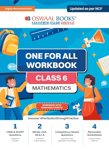 Oswaal One for all Workbook Class 6 Mathematics Updated as per NFC For Latest Exam (NCERT | MCQ's | VSA | SA | LA)