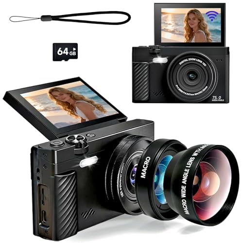 4K Digital Camera for Photography with 64MP WiFi and 3'' 180° Flip Screen,Vlogging Camera with Dual Lenses,Flash18X Zoom Point-and-Shoot with 64GB Card,Ideal for YouTube,Teens,Beginner Creators 4K Digital Camera for Photography with 64MP WiFi and 3'' 180° Flip Screen,Vlogging Camera with Dual Lenses,Flash18X Zoom Point-and-Shoot with 64GB Card,Ideal for YouTube,Teens,Beginner Creators