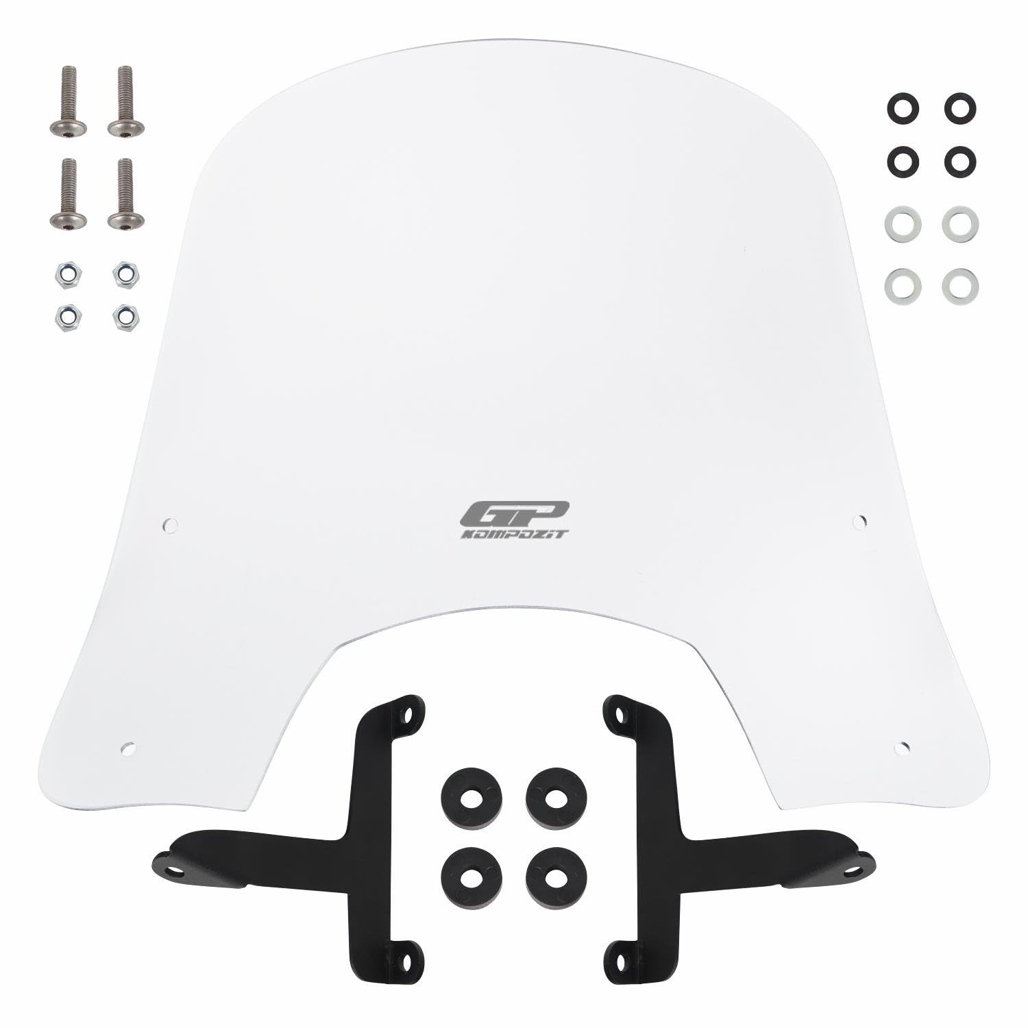 GP Kompozit Evrensel Scooter için Kısa Ön Cam Cam Şeffaf 42 cm
