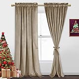 JIUZHEN Velvet Blackout Curtains for Bedroom - 84 inches Thermal Insualted Room Darkening Rod Pocket