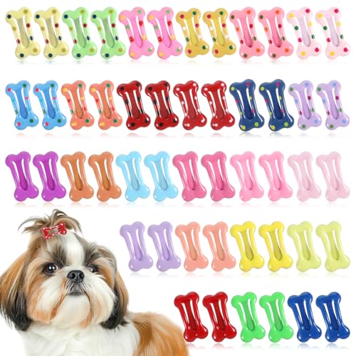 Apojgitn 50PCS Bone Hair Clips 1 inch Girl Dog Pin Colorful Pet Supplies Small Hair Clips for Dog Grooming Deals Apparel Girl Accessories para Perros Puppy Accessories