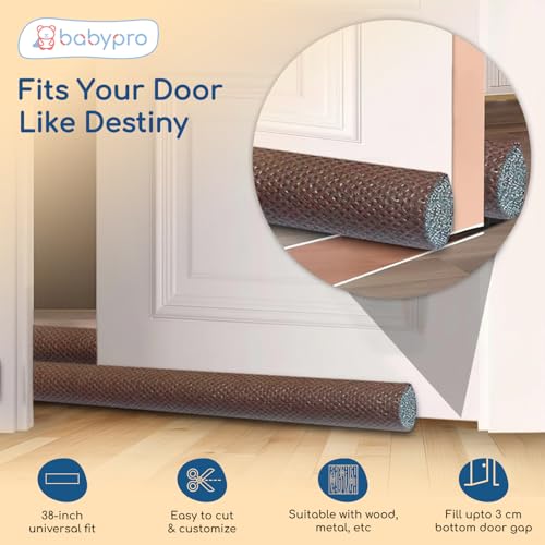 Image of BabyPro 38 inch Door Guard Strips Pack of 5, Door Seal Gap Filler, Brown | Polyester Foam Material, Sound-Proof, Noise & Dust Blocker, Insect Protector