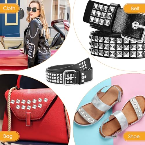 cobee 500 stuks 10 mm studs voor kleding, vierkante zilveren piramide studs en spikes, metalen spikes, punk spikes voor kleding, tas, lederen schoenen, punk, rock, sieraden, ambacht - Afbeelding 6