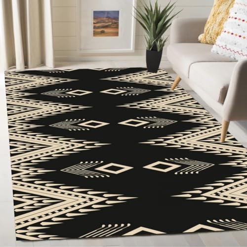 Black Cream Bohemian Tribal Print Moroccan Area Rugs 7x9 Ultra