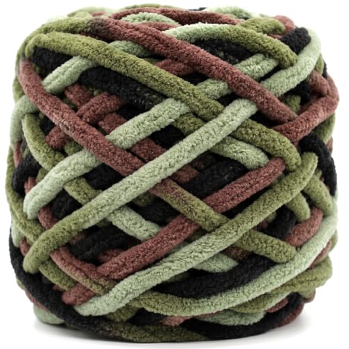 Image of Chunky Chenille Yarn for Crocheting,Camo Fluffy Velvet Plush Yarn Thick Soft Chunky Chenille Yarn Baby Blanket Yarn for Crocheting Knitting Beginners 100g(Camo Green)