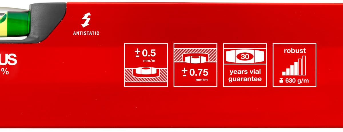 Sola BigX Niveau à bulle 30/60/100 cm – Profil tubulaire en aluminium 52 × 25 mm, Fiole Focus avec grossissement +60 %, garantie d'étanchéité 30 ans, embouts 2K, étui inclus