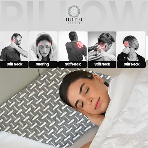 Image of Cervical Neck Pillow, Ergonomic Contour Memory Foam for Sleeping, 220 GSM Jacquard Weave Cover, 55x38x10 cm, Gray Geometric Pattern, Support for Stiff Shoulder and Snoring Relief