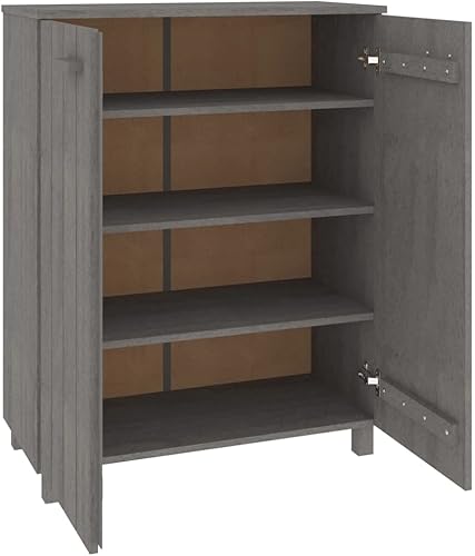 Miniatura 5 de Zapatero de entrada de madera con 2 puertas y cuatro estantes, armario de almacenamiento de zapatos de madera, organizador de zapatos independiente,