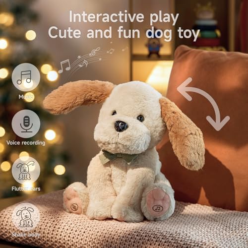 TUMAMA Sprechender Singender Hund Spielzeug Kinder, Plüschtier Sprechende Interaktives Labertier Hunde, Kopie Sprechen, Ohr & Körper Winken, Singen 6-Lieder, Baby Dancing Dog Spiel Nachsprechendes