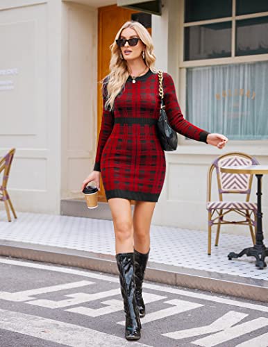 Image of Beyove Women's Colorblock Striped Long Sleeve Cotton Knit Sweater Bodycon Dress XS-XXL