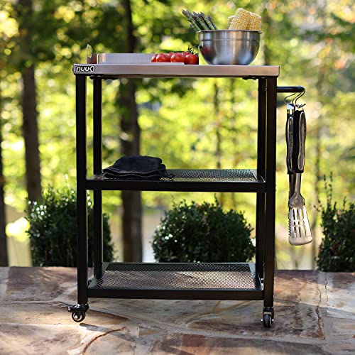 Nuuk Three-Shelf Rolling Outdoor Dining Cart Table, 16" X 24" Stainless Steel Commercial Multifunctional Kitchen Food Prep Worktable On Wheels #TOP5