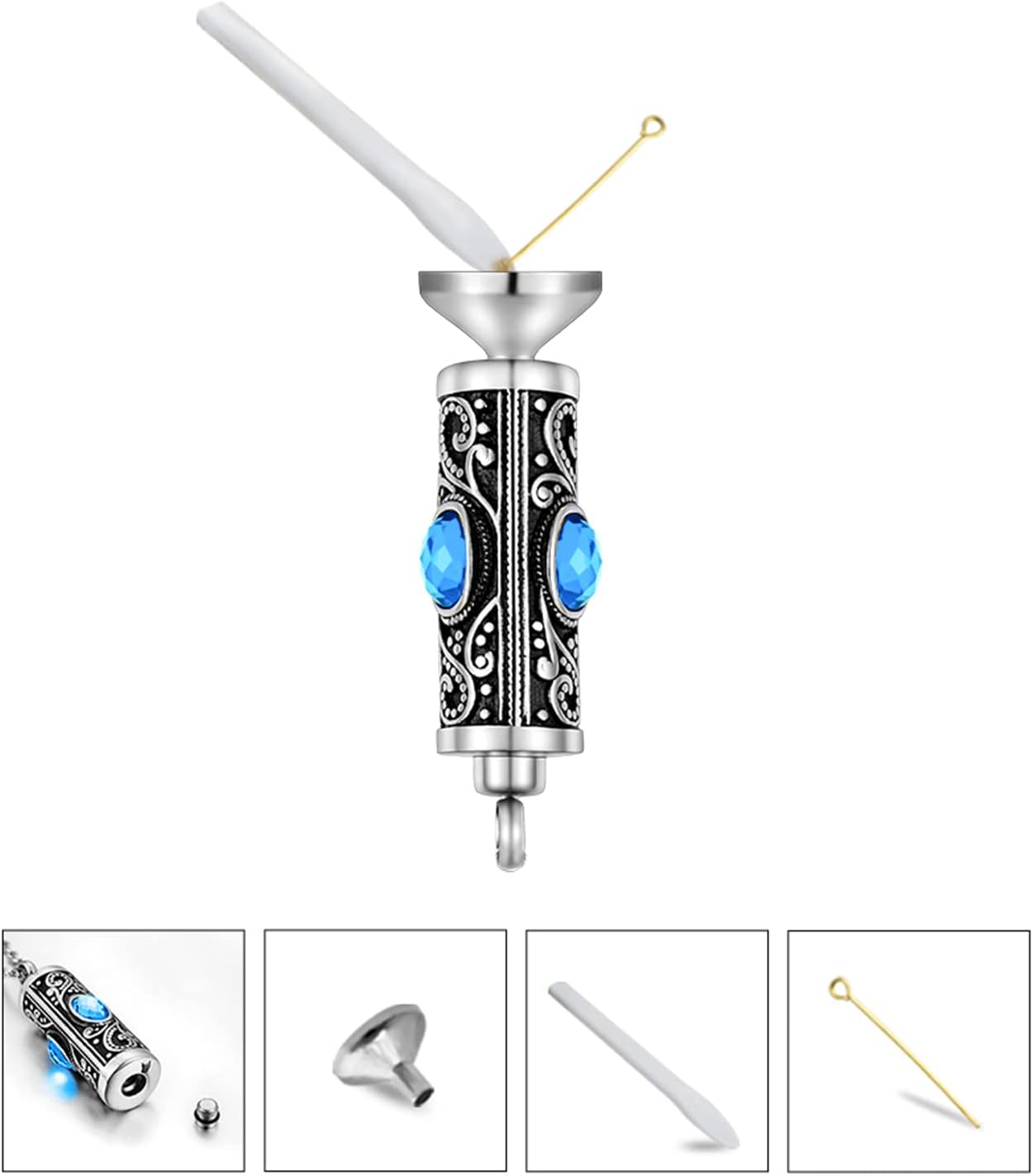 XIUDA Crystal Cremation Urn Necklace for Ashes Keepsake Stainless Steel Memorial Pendant with Flower - Image 5