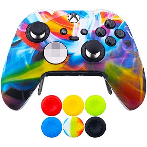 9CDeer 1 x Protective Customize Transfer Print Silicone Cover Skin Rainbow + 6 Thumb Grips Analog Caps for Xbox Elite Wireless Controller Compatible with Official Stereo Headset Adapter Cover