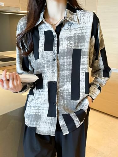 Image of TADKEE Women's V Collared Casual Stylish Long Sleeve Oversized Fit Shirt