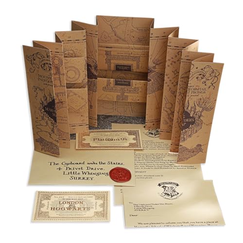 Kit de Lettre d'Admission 7 Pièces avec La Carte du Maraudeur et Billet pour la voie 9¾,Rétro pour Fans, Coffret Cadeau Vintage pour Anniversaire, Cosplay et Décoration