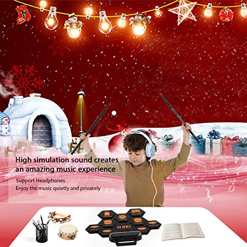 Electronic Drum Set, Roll Up Drum Practice Pad Rechargeable Built In Dual 3W Speakers With Drum Pedals Drumsticks Christmas Birthday Gift For Kids #TOP6