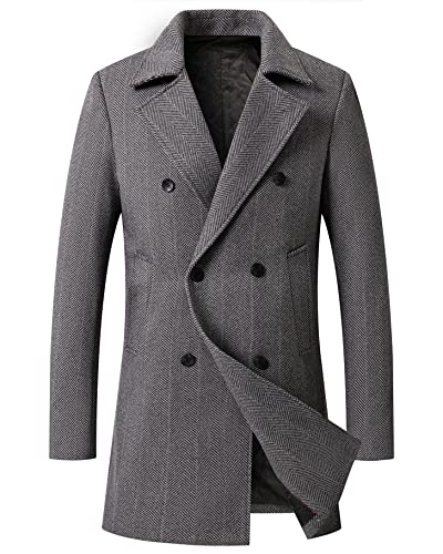 Image of Mens Woolen Trench Coat Pea Coat Double Breasted Regular Fit Wool Blend coat Business Overcoat