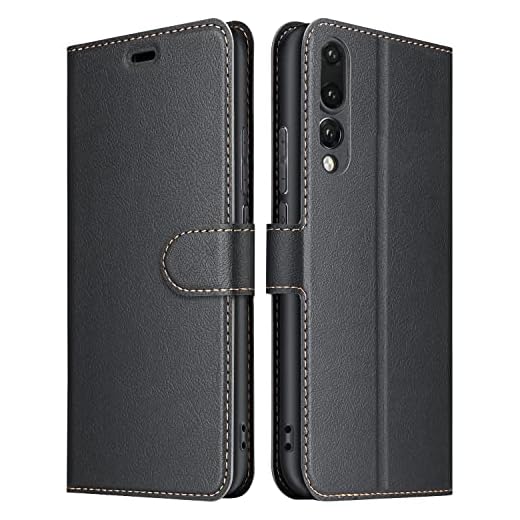 ELESNOW Fodral kompatibelt med Huawei P20 Pro, högkvalitativt läderfodral för Huawei P20 Pro (svart)