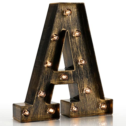 Image of Pooqla Vintage Light Up Marquee Letters with Lights – Illuminated Industrial Style Lighted Alphabet Letter Signs - Coffee Bar Apartment Bedroom Wall Home Initials Decor A-Z