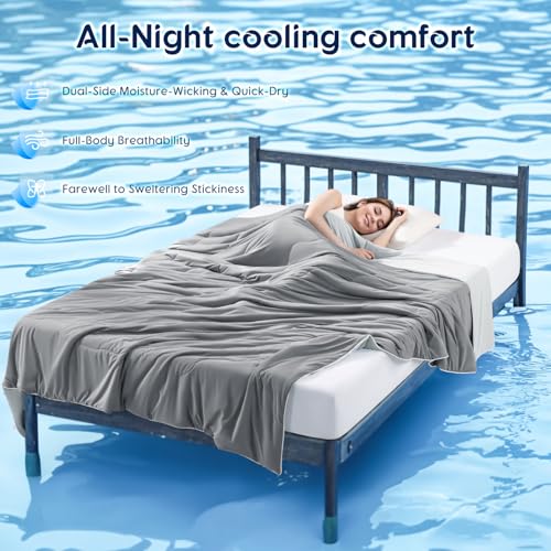 Image of Cooling Comforter, Cooling Blanket for Hot Sleepers and Night Sweats, Double-Sided Cool Breathable Soft Lightweight Blanket, All Season Bedding Comforter, (Mist Light Grey, King(106 inchx90 inch))