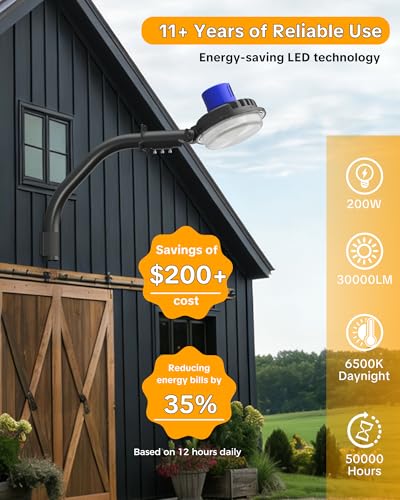 AIKVSXER 200W LED Barn Light Dusk to Dawn, Outdoor Yard Light with Pole - image 2