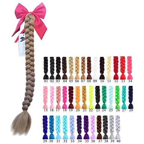 3T-SISTER Pigtails for Motorcycle Helmet Bicycle Helmet Ski Helmet Braids Hair Synthetic Pony Tails with Bow Knot Decoration 22Inch (40 Colors to Choose) (Helmet not Included) Cover