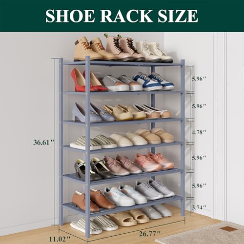 Image of Smiry Bamboo Shoe Rack, 5 Horizontal Slats, 6 Tier - 26.8 inch Wide, Grey