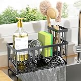 Cisily Kitchen Sink Caddy Organzier with High Brush Holder, Sponge Holder for Sink, 304 Rustproof Stainless, Kitchen Countertop Soap Dispenser Organizer